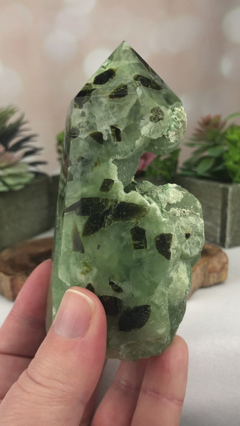 Prehnite Free-Form Tower